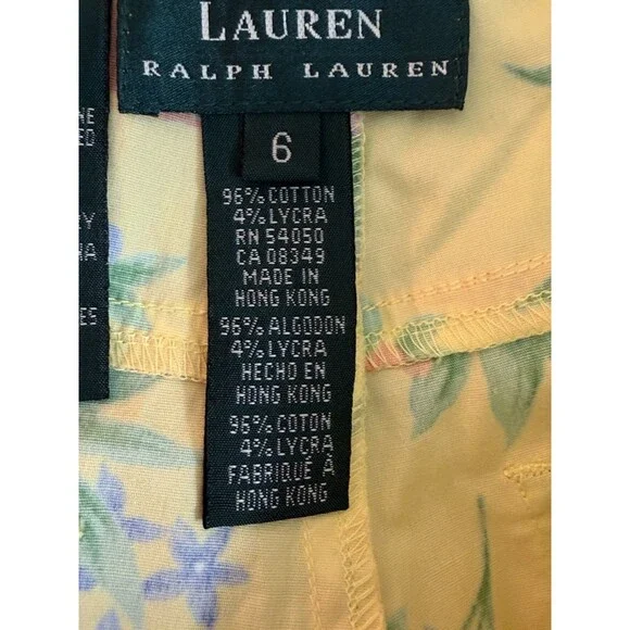 Lauren Ralph Lauren Yellow Floral Cotton Pants Size 6 - Picture 7 of 8
